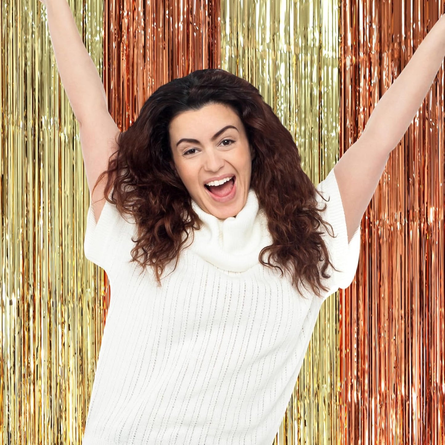 3 Pack 3.3 x 8.2 ft Rose and Champion Foil Fringe Backdrop Curtains, Tinsel Streamers Party Decorations, Fringe Backdrop, Door Shimmer for Anniversary or Birthday Party