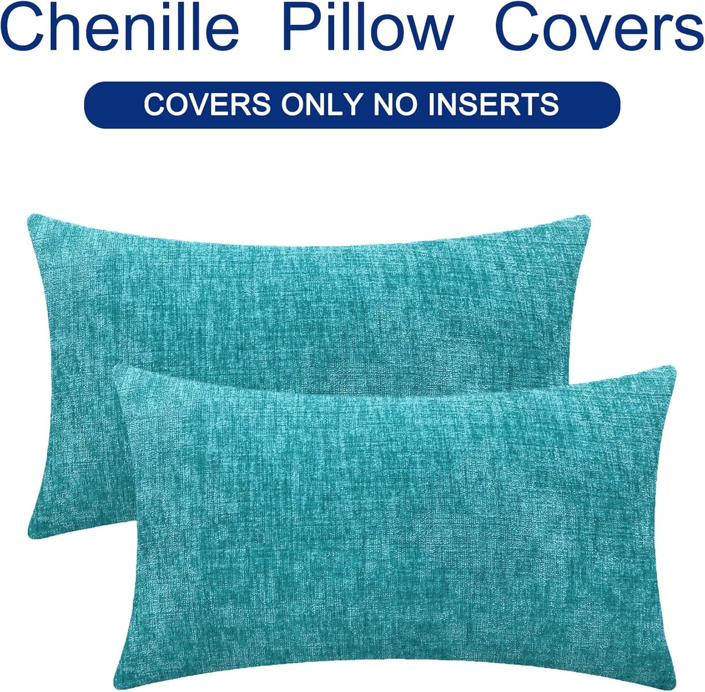 CaliTime Throw Pillow Covers Decorative 12 X 20 Inches Pack of 2 Cozy Chenille Cushion Cases for Couch Sofa Bed Living Room Home Lake Blue