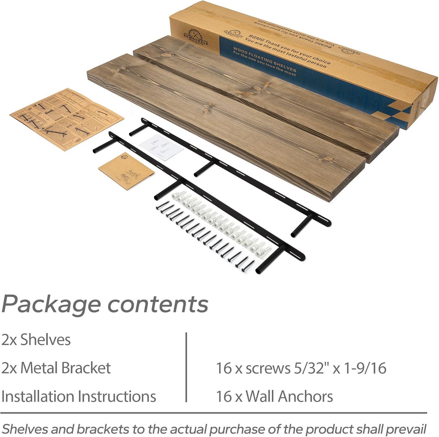 BGMG Floating Shelves for 48 inch Long Set of 2,Wide Rustic Wooden Wall Shelves for Bathroom Living Room Bedroom Kitchen Farmhouse-48x6.7x1.25 inch- Walnut