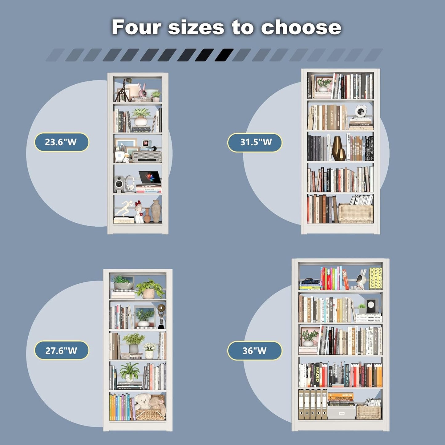 Skinny Bookshelf, 5-Tier Narrow Bookcase, 69” Tall Slim Book Shelf, Heavy Duty Book Case with Adjustable Shelves, Corner Thin Book Shelf for Heavy Books, Office, Home, Library (White)