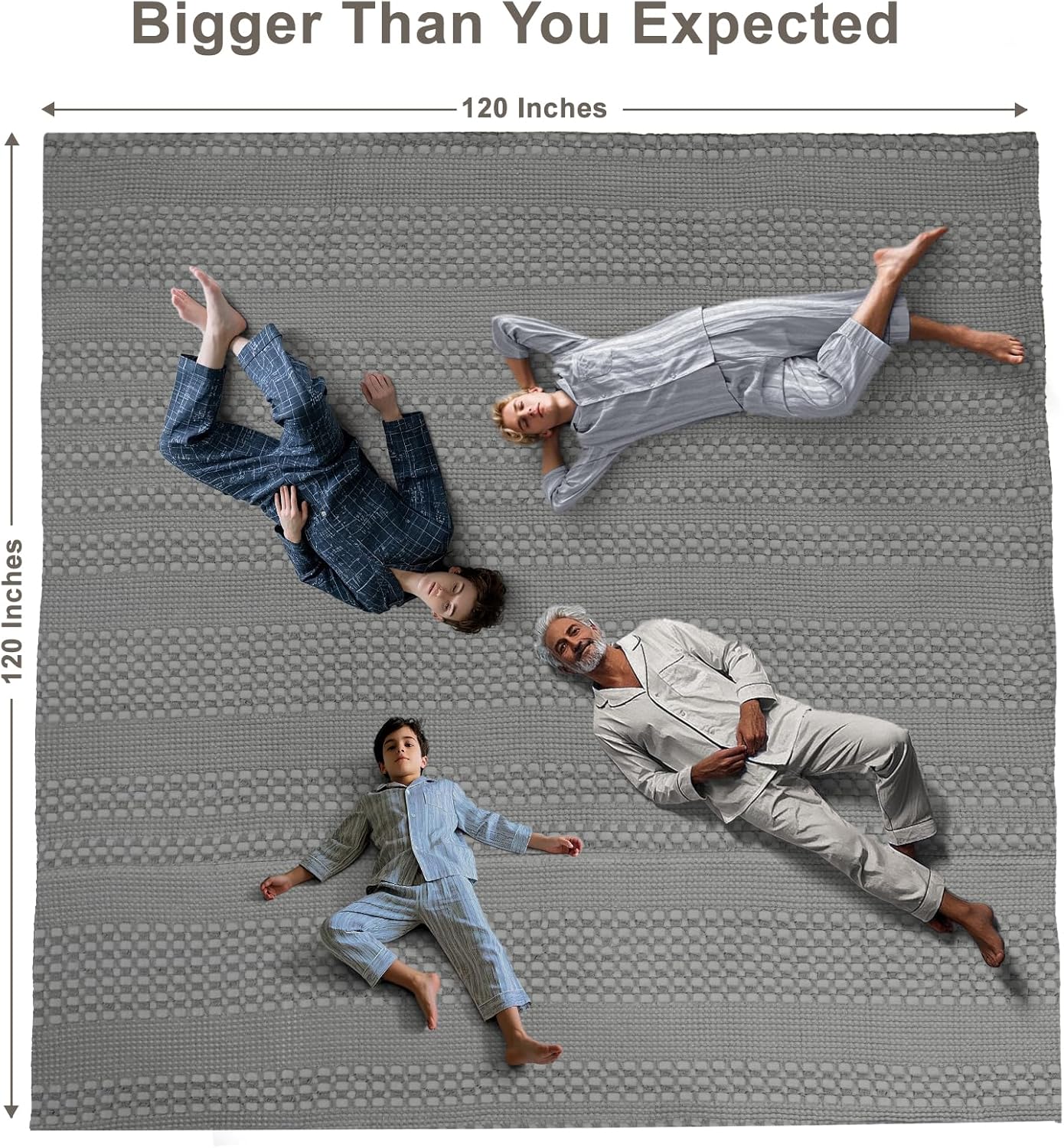 PHF 100% Cotton Waffle Blanket Oversized King 120"x120", Lightweight Breathable Extra Large 10'x10' Summer Blankets for Bed, Giant Big Luxury Aesthetic Woven Bedding for Home Decor, Dark Grey