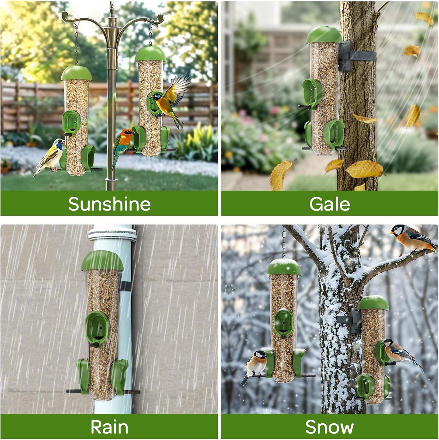 LONA Bird Feeders for Outdoors 2 Pack, Tube Feeder Weatherproof with Multiple Hanging Methods, Wild Bird Feeding Silo for Outside, 3 Port