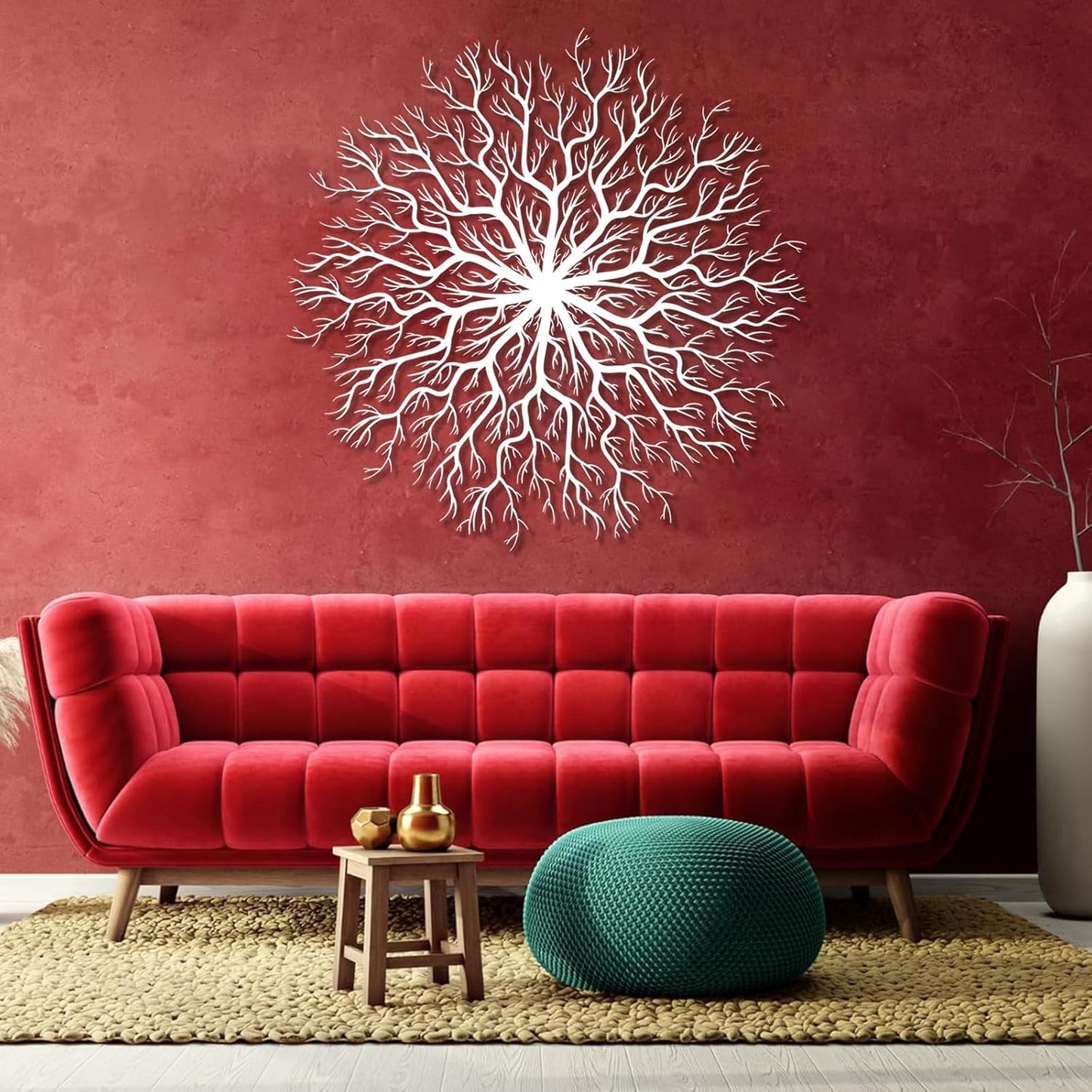 Tree of Life Metal Wall Art, Metal Tree Wall Art, Large Round Sculpture, Round Branch Wall Decor, Large Branch Artwork, Nature Sign, Wall Decor for Living Room, Housewarming Gift (Silver, 32"x32"|80x80cm)