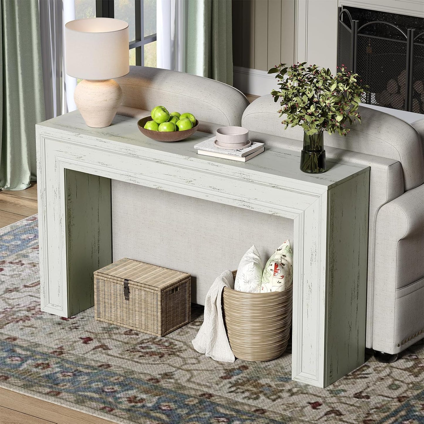 Rresyet 55 Inch Long Console Table, Sofa Table Behind Sofa, Wooden Entryway Table, Farmhouse Entryway Table for Entry, Hallway, Living Room (White)