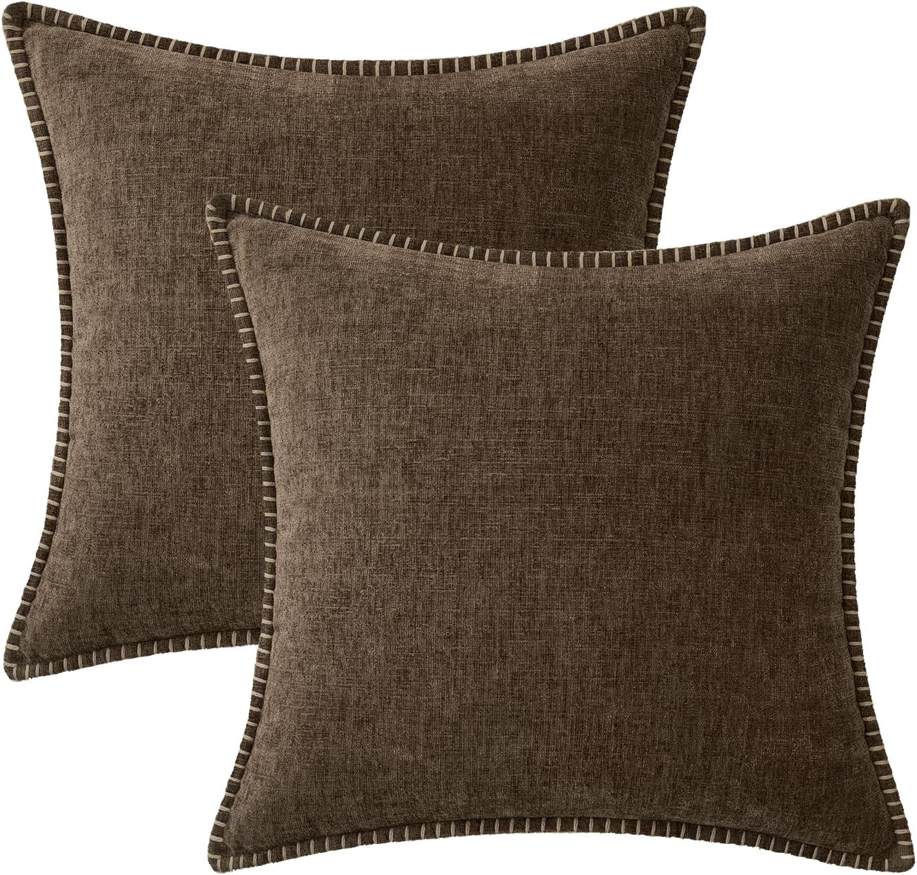 MIULEE Pack of 2 Couch Throw Pillow Covers 24x24 Inch Brown Farmhouse Decorative Pillow Covers with Stitched Edge Soft Chenille Solid Dyed Spring Pillow Covers for Sofa Bed Living Room