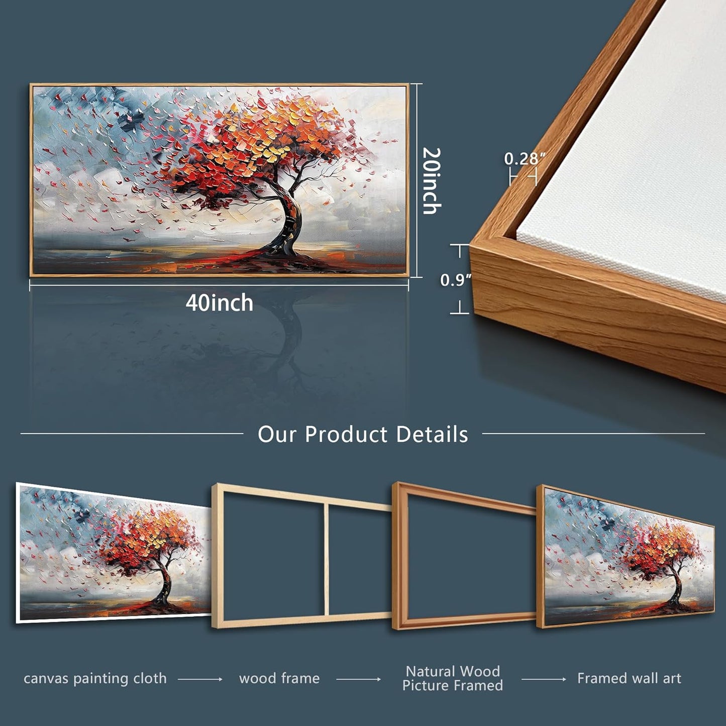 hyidecorart Wood Framed Prints Textured Pictures Abstract Wall Decor For Living Room Canvas Wall Art For Office Bedroom Decor Tree Panoramic Landscape Wall Paintings Artwork Modern Hotel Decoration