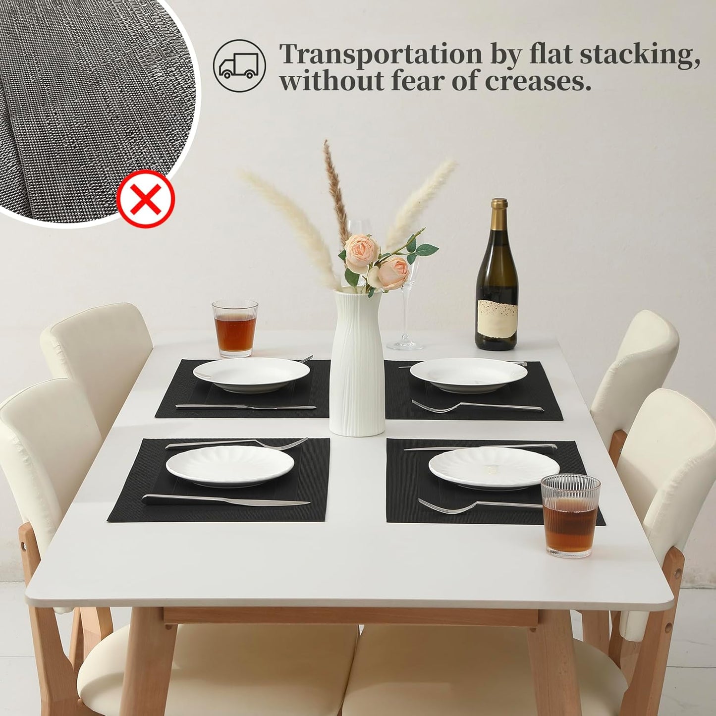 Leetaltree Black Frame Placemats Set of 8 - Heat Resistant Non-Slip Place mats for Dining Table, Washable Durable PVC Vinyl Woven Table Mats(Black Frame, 8)