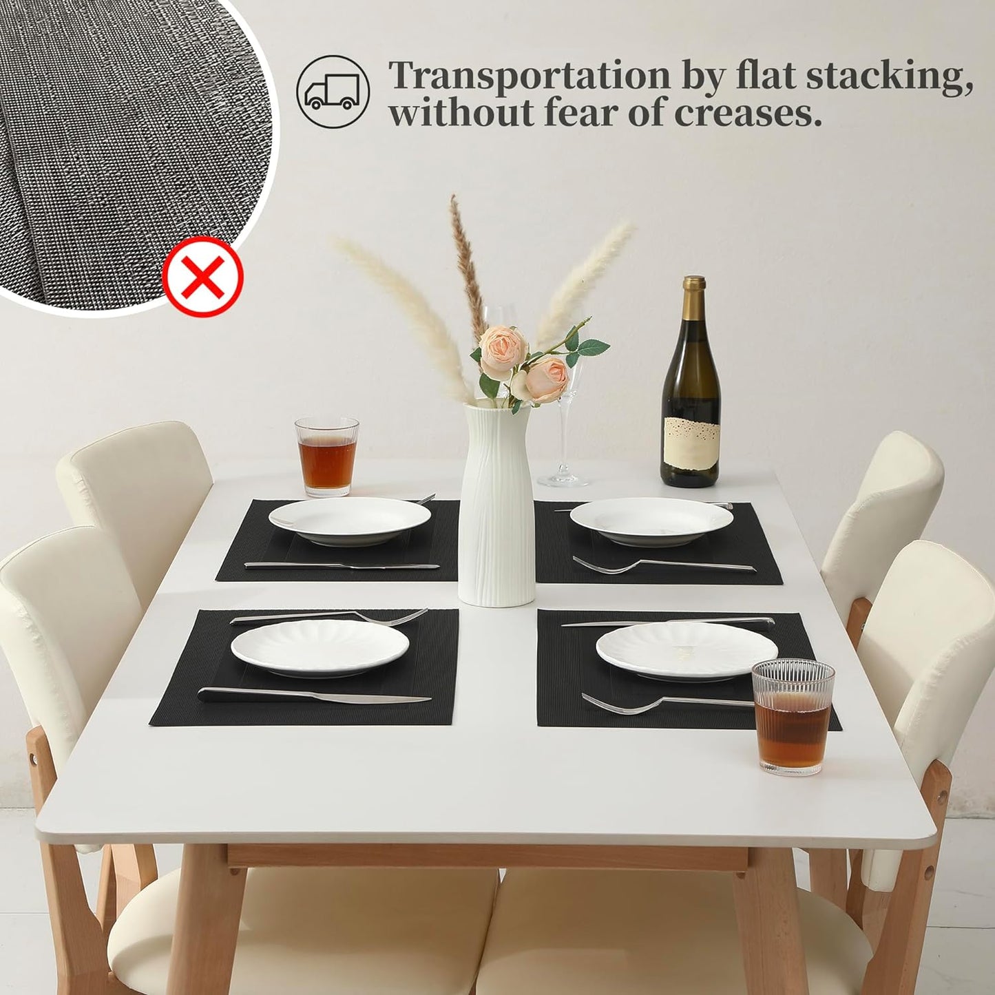 Leetaltree Black Frame Placemats Set of 4 - Heat Resistant Non-Slip Place mats for Dining Table, Washable Durable PVC Vinyl Woven Table Mats(Black Frame, 4)
