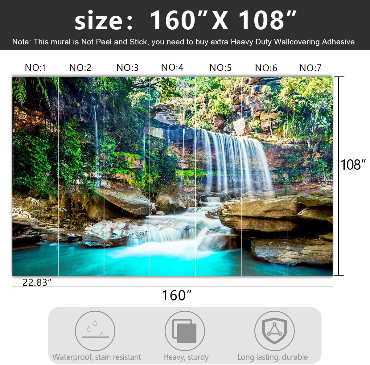-Green Lake Waterfall Scenery Fabric Wallpaper Living Room Woodland Forest Mountain Bedroom Bathroom Large Wall Mural- 160"x108"( not Peel and Stick)