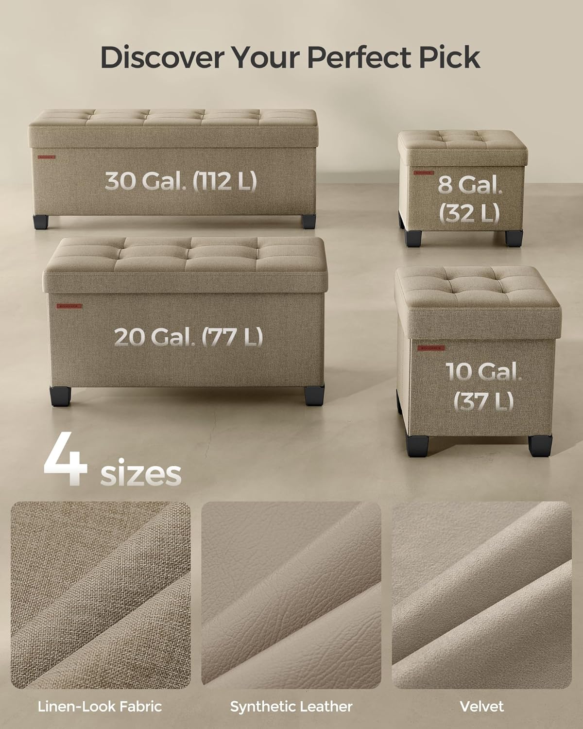 SONGMICS Storage Ottoman Bench, Foldable Foot Rest with Legs, 15 x 43 x 15.7 Inches, End of Bed Bench, Storage Chest, Load up to 660 lb, for Living Room, Bedroom, Entryway, Camel Brown ULSF018K01