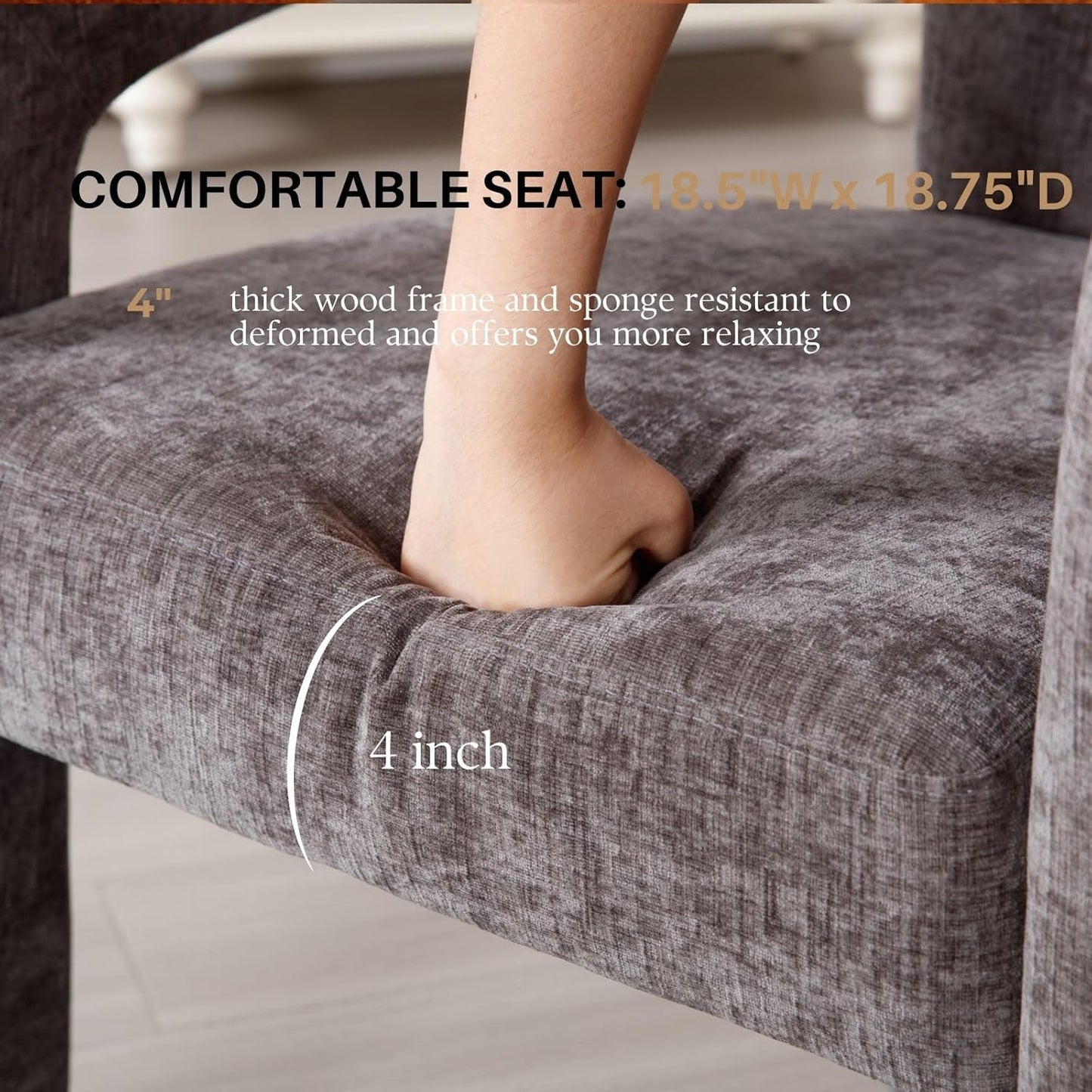 Charcoal Grey Chenille Dining Chairs Set of 2, Modern Barrel Dining Room Chairs Upholstered Accent Chair with Arms and Round Back for Living Room Kitchen Armchair No Assembly Needed