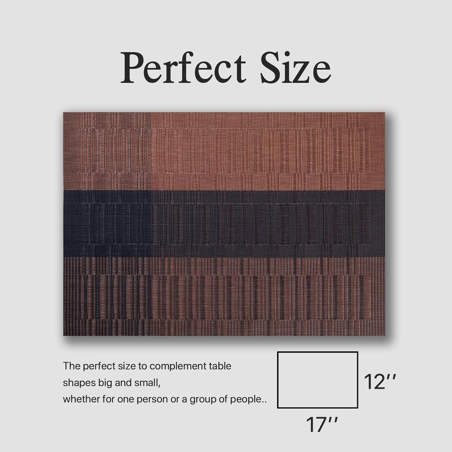 Placemats Set of 4 - Easy Clean Woven Vinyl Placemats for Dining Table, Indoor/Outdoor Place Mats, Washable PVC Table Mats (Ombre Brown Black)