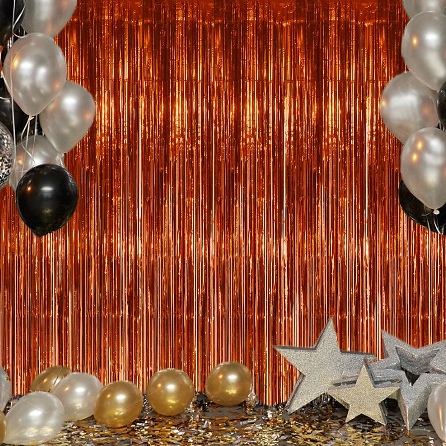3 Pack Foil Fringe Backdrop - Bronze Shiny Tinsel Curtains for Party Decoration/Photo Booth Props - 3.3x8.2 FT Metallic Foil Backdrop for Birthday, Wedding, Graduation, Christmas.