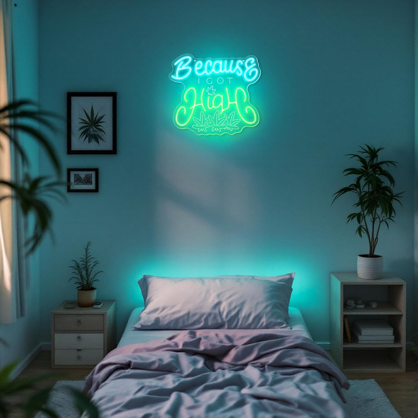 Leaf Neon Sign, Because I Got High Neon Signs for Wall Decor, Dimmable Acrylic Neon Lights for Living Room Bedroom Bar Pub Club Man Cave Game Room Hotel Party Decorations