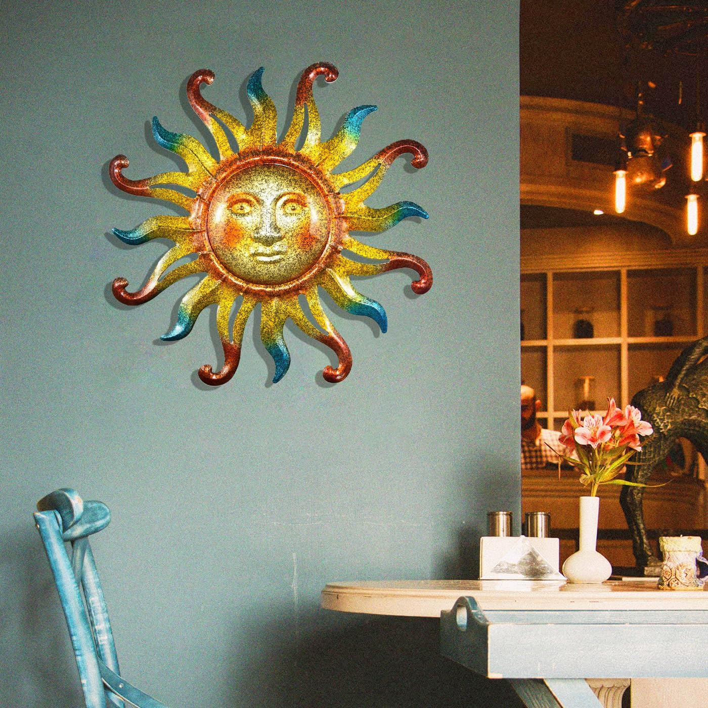 MACLARONX Metal Sun Wall Decor, Sun Face for Outdoor Garden Fence Yard Art Porch Door Patio Living Room Home Decorations Farmhouse Indoor Gift for Housewarming, Y1