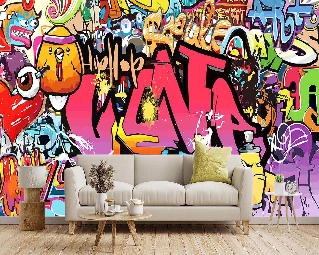 -Street Art Graffiti Wallpaper Fabric Wallpaper Living Room Bedroom Bathroom Boys Girls Children's Room Abstract Large Wall Mural- 160"x108"( not Peel and Stick)
