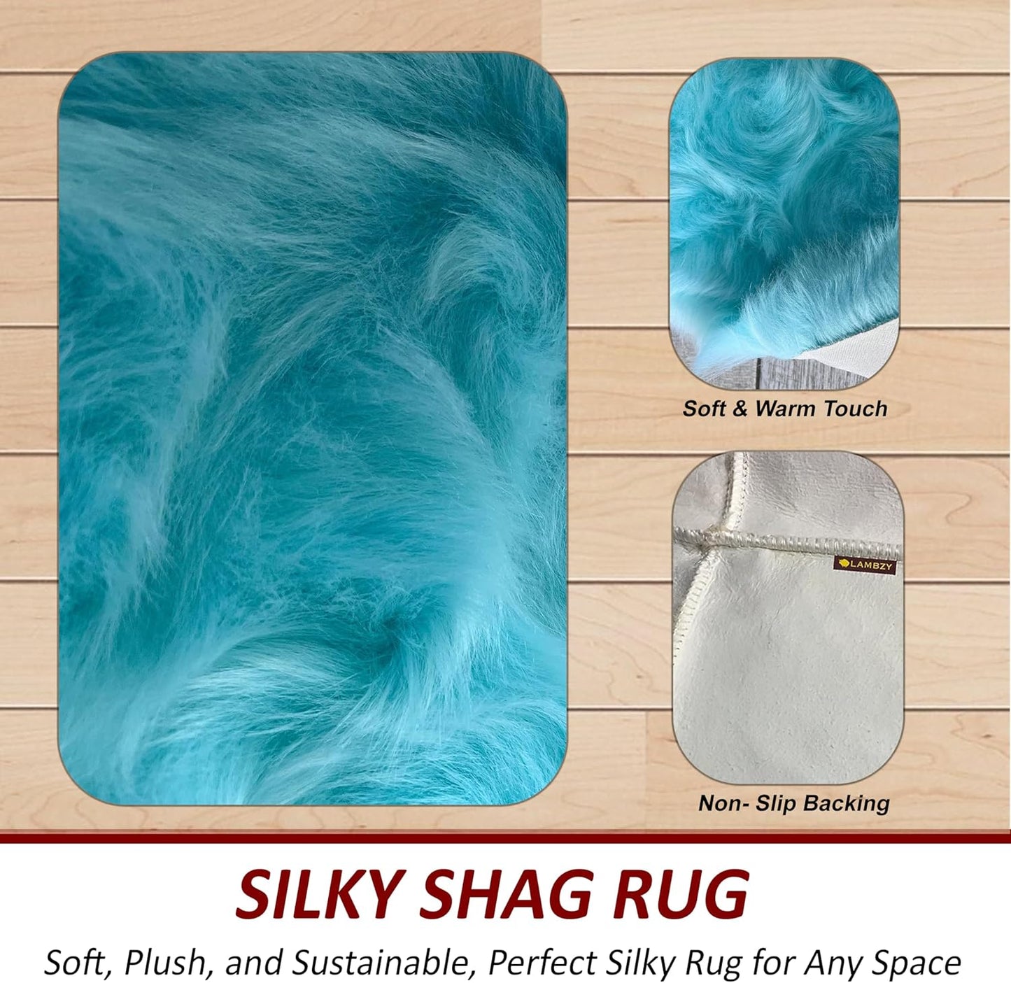 LAMBZY Faux Sheepskin Super Soft Hypoallergenic Free Shape Silky Shag Rug, Luxury Shaggy Plush Carpet for Bedrooms Living Kids Room Sofa Rugs (Blue, Single and a Half 2'x4')