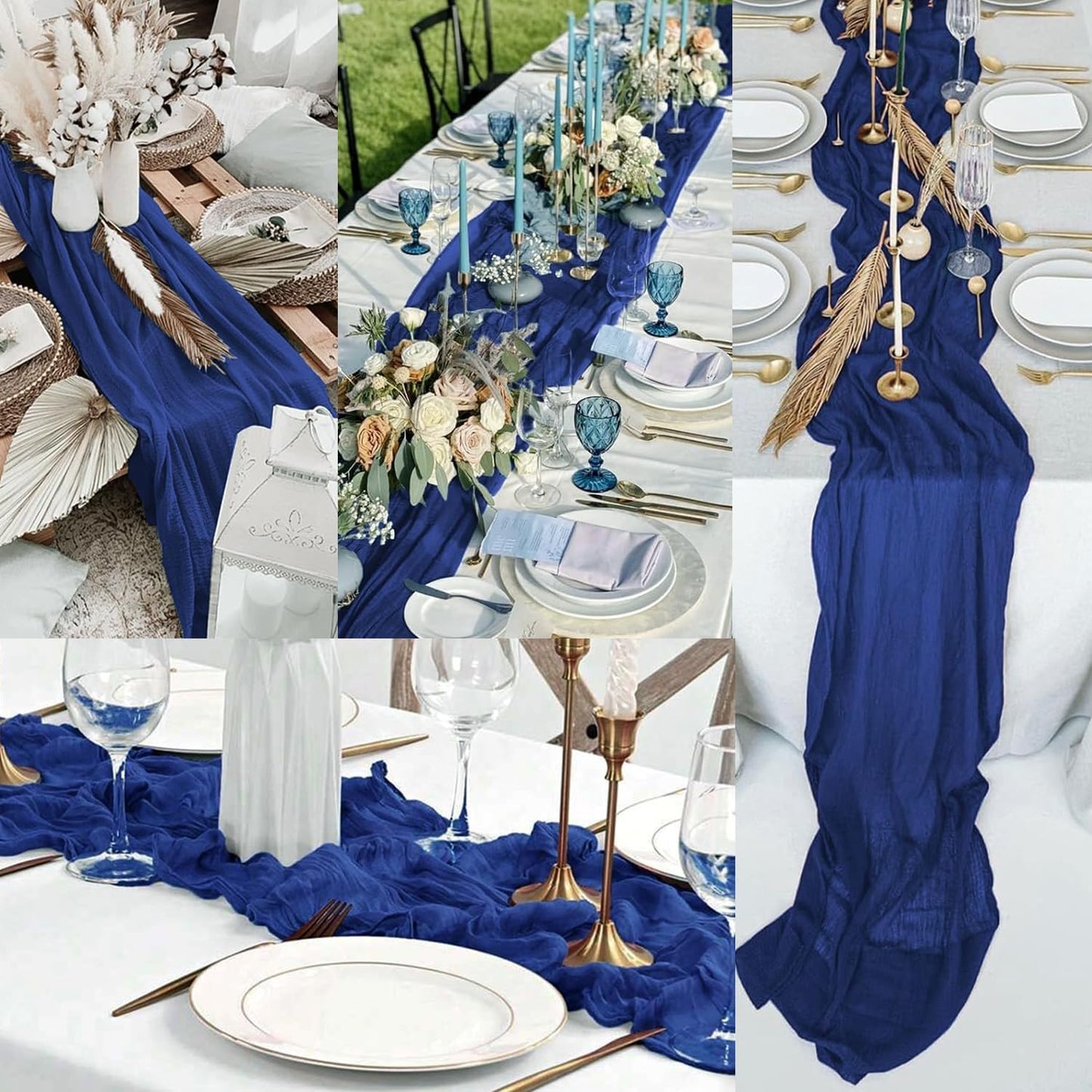 10FT 6 Pack Royal Blue Cheesecloth Table Runner 20 x 120 Inch Long Rustic Gauze Cheese Cloth Table Runner for Wedding Bridal Baby Shower Table Decorations Boho Fabric Sheer Birthday Party Table Decor