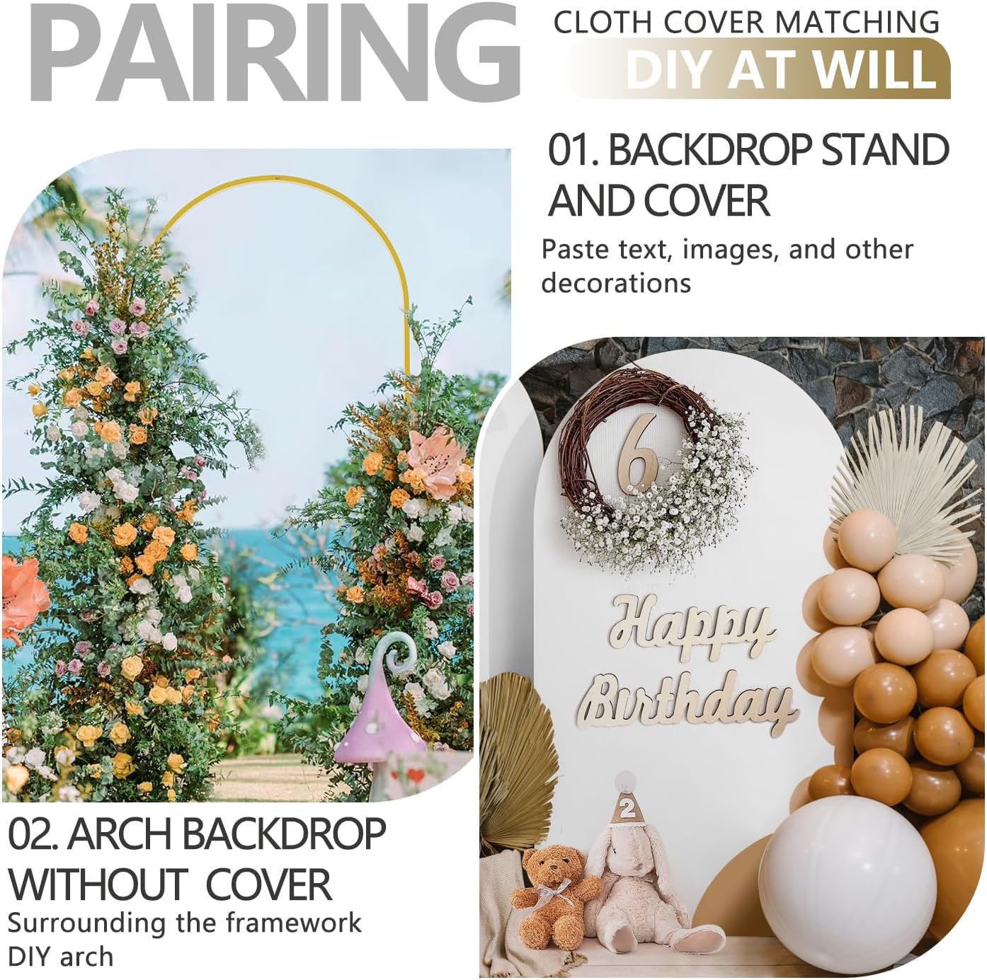 Arch Backdrop Stand and Cover Set, Metal Balloon Arch Backdrop 7.2ft, Gold Arched Stand Frame for Wedding, Parties,Birthday, Backdrop Decorations (White,7.2ft)