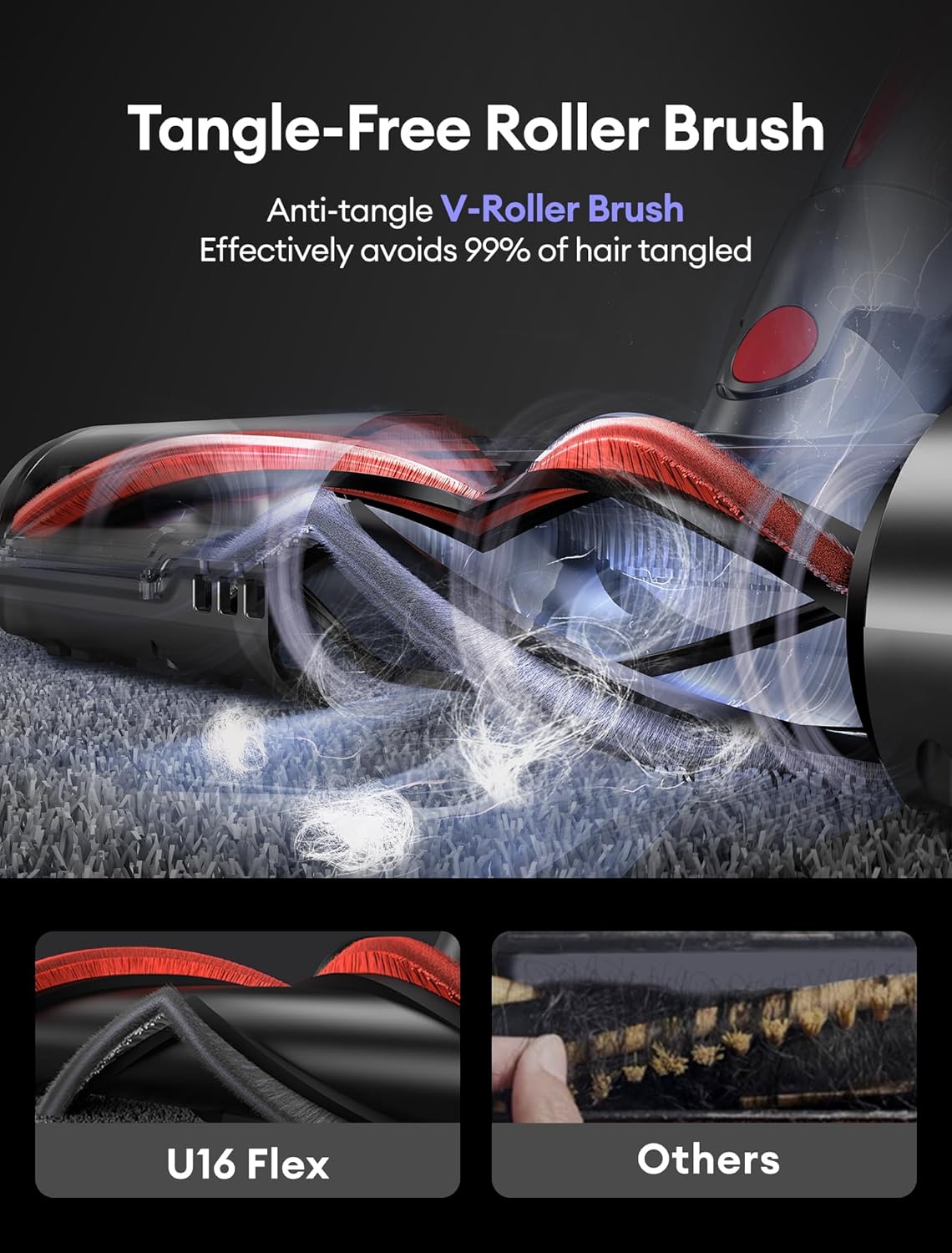 Ultenic Cordless Vacuum Cleaner, 550W/50Kpa, 60Mins Runtime, 180°Bendable Wand, Anti-Tangle Brush, Stick Vacuum Cordless with Charging Dock, Handheld Vacuum for Pet Hair/Carpet/Floor/Car, U16 Flex