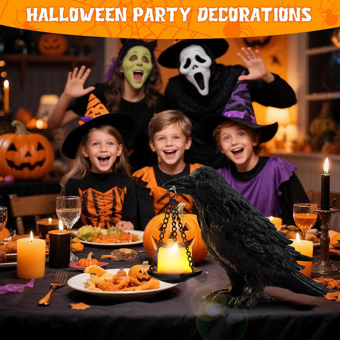 Raven Gothic Home Decor Fake Crow Light Holder Raven Lamp Tealight Candle Holder Resin Raven Statue 4PCS