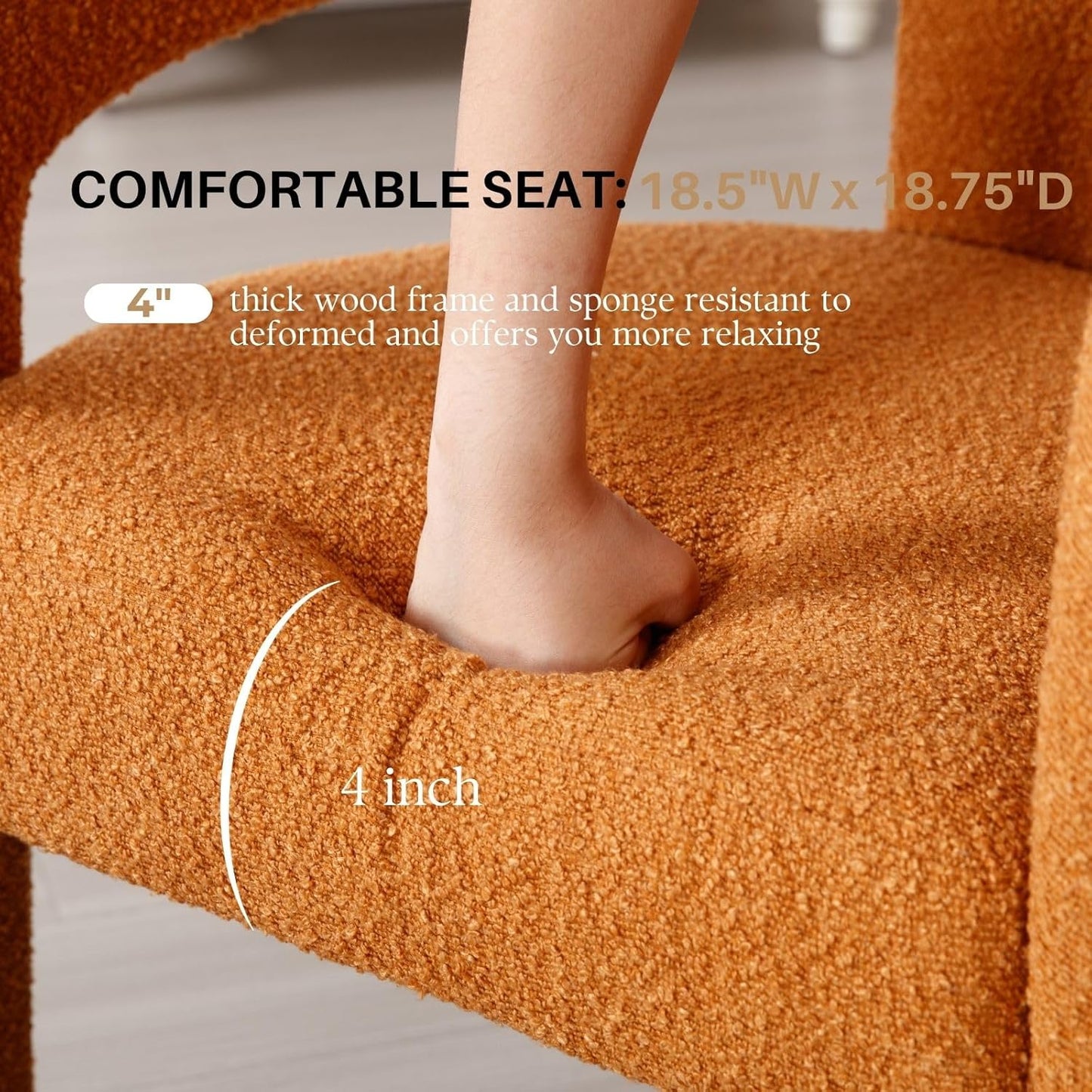 Orange Sherpa Dining Chairs Set of 2, Modern Barrel Dining Room Chairs Upholstered Faux Fur Accent Chair with Arms and Round Back for Living Room Kitchen Armchair No Assembly Needed