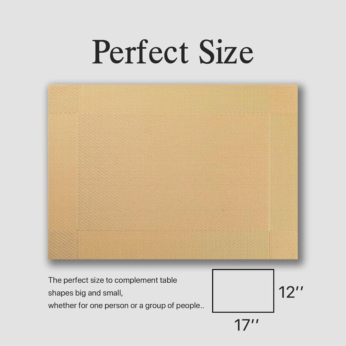 Placemats Set of 4 - Easy Clean Woven Vinyl Placemats for Dining Table, Indoor/Outdoor Place Mats, Washable PVC Table Mats(Gold Cube)