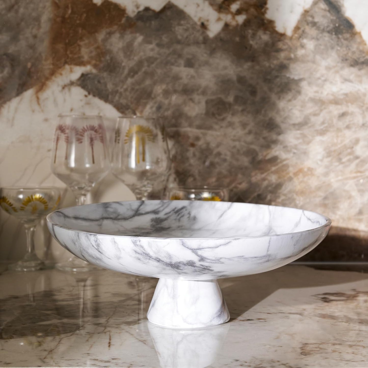 DN DECONATION White Resin Decorative Bowl for Modern Home Decor, 11.2" Large Pedestal Kitchen Fruit Bowl/Key Holder/Candy Dish/Potpourri for Entryway Table, Coffee Table, Dining Room,Table Centerpiece