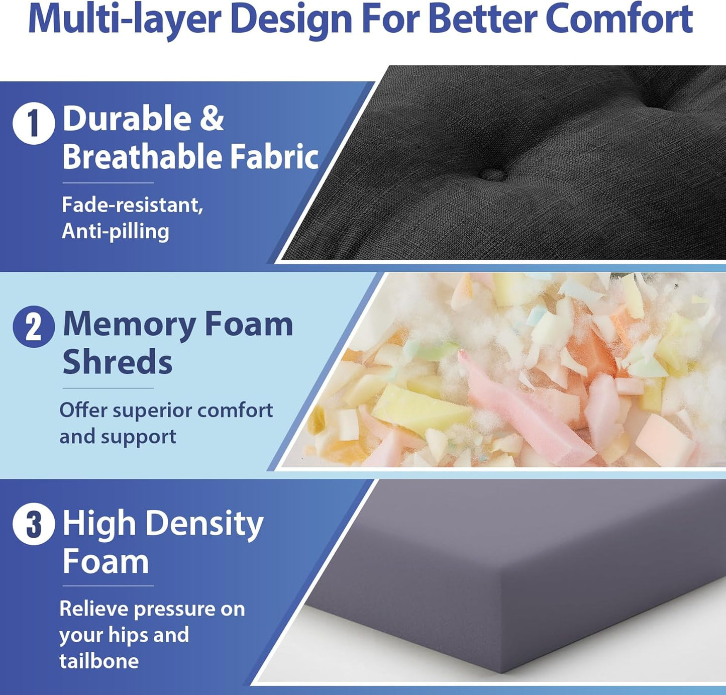 Chair Cushions, Foam Dining Chair Cushions, Tufted Indoor Chair Pads,16.5” x 16.5” x 3.5”, Set of 4, Black