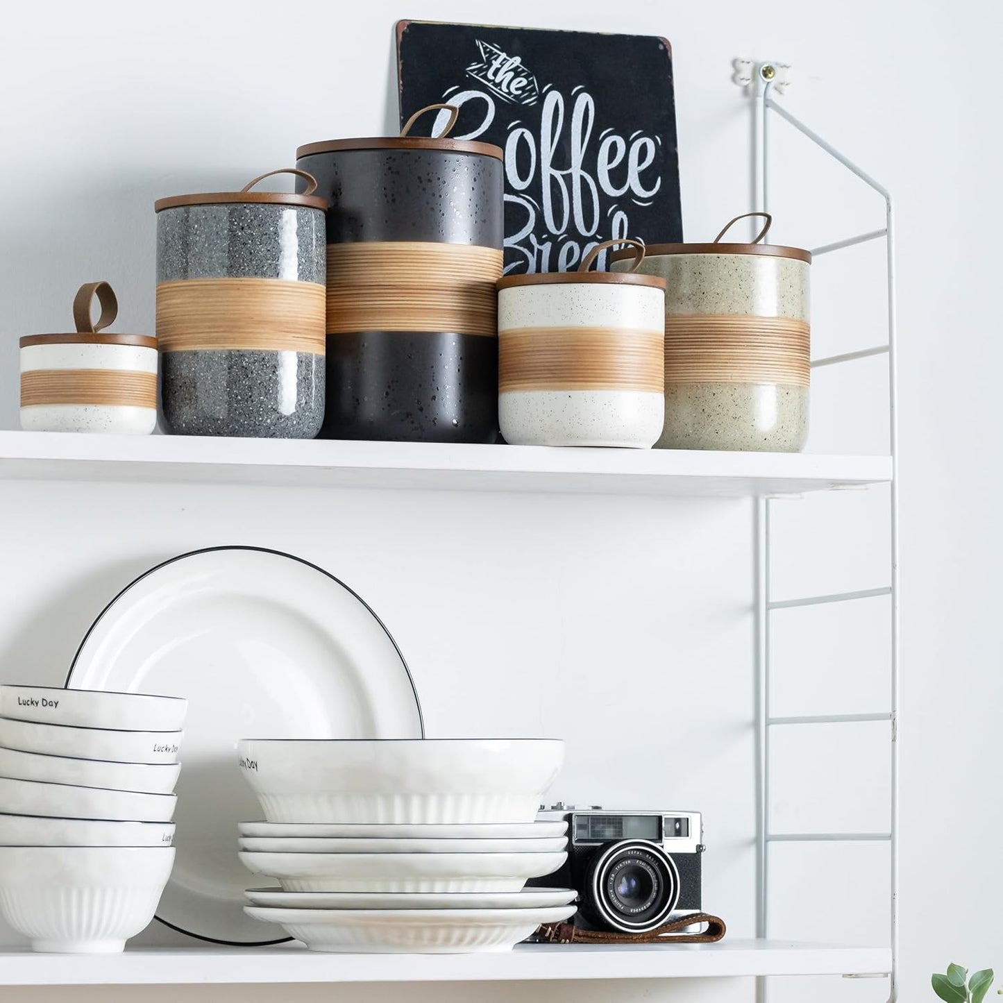 Spice Jars with Lid, Coffee Container Kitchen Food Storage Jars for Spice Sugar Tea Bag, Stackable Decorative Canisters for Countertop, 37oz