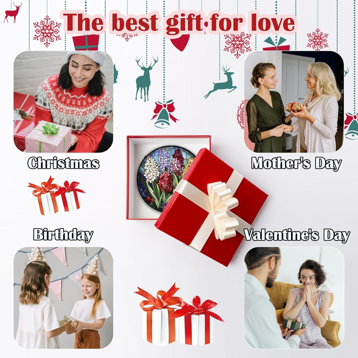 Stained Glass Window Hanging, Colorful Hyacinth Flowers Suncatcher for Doors Window Home Plant Sun Catchers Decoration Mother's Day Birthday Gifts for Women, Men, and Mom 7.8x7.8 in