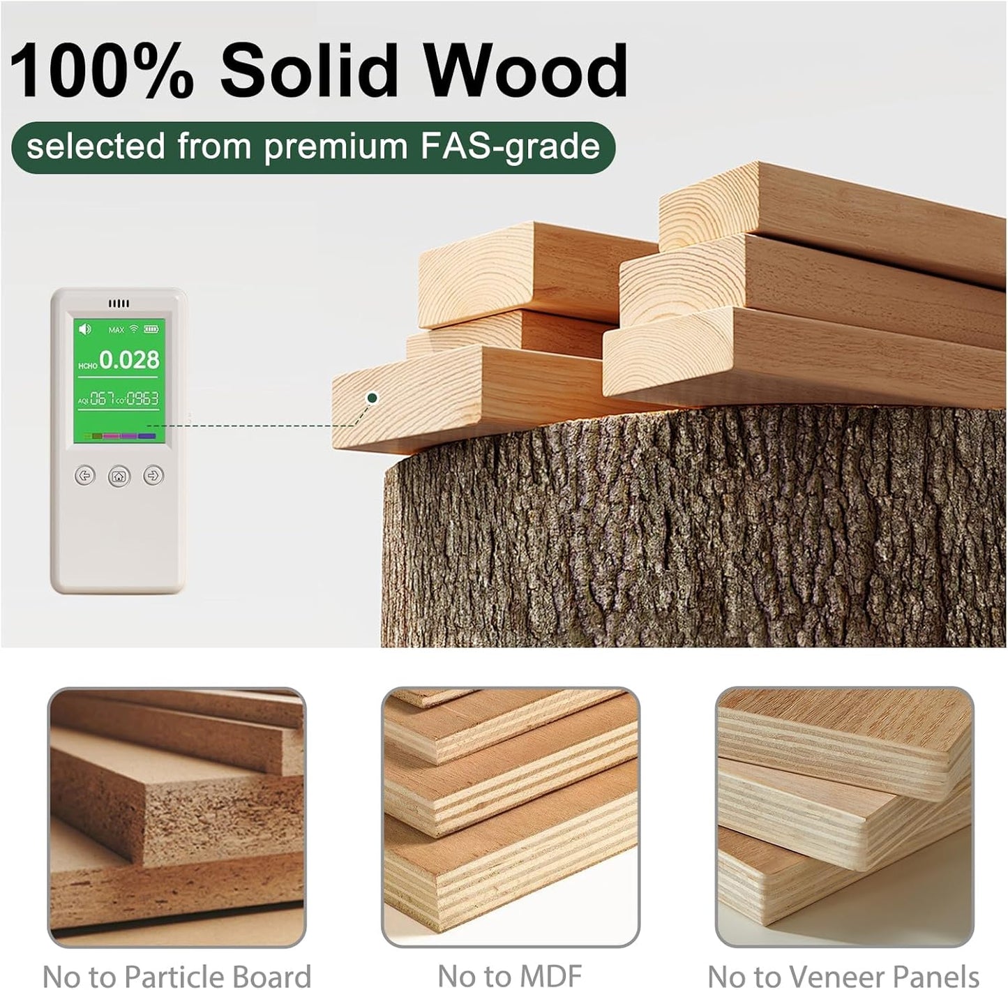 Bedside Table - 100% Solid Oak Wood Nightstand - Small Nightstand with Open Design - Small Side End Table for Bedroom Living Room, Easy Assembly (Natural Color)