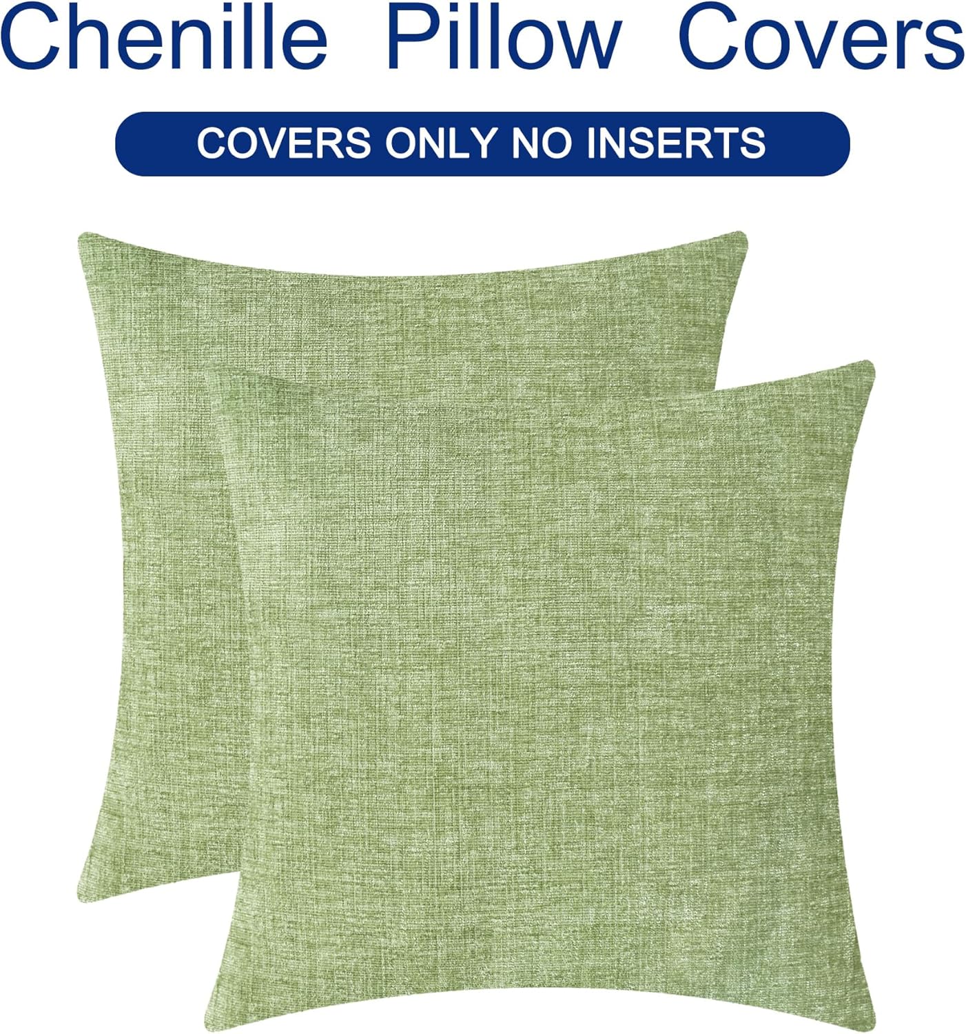 CaliTime Throw Pillow Covers Decorative 26 X 26 Inches Pack of 2 Cozy Chenille Cushion Cases for Couch Sofa Bed Living Room Home Sage Green
