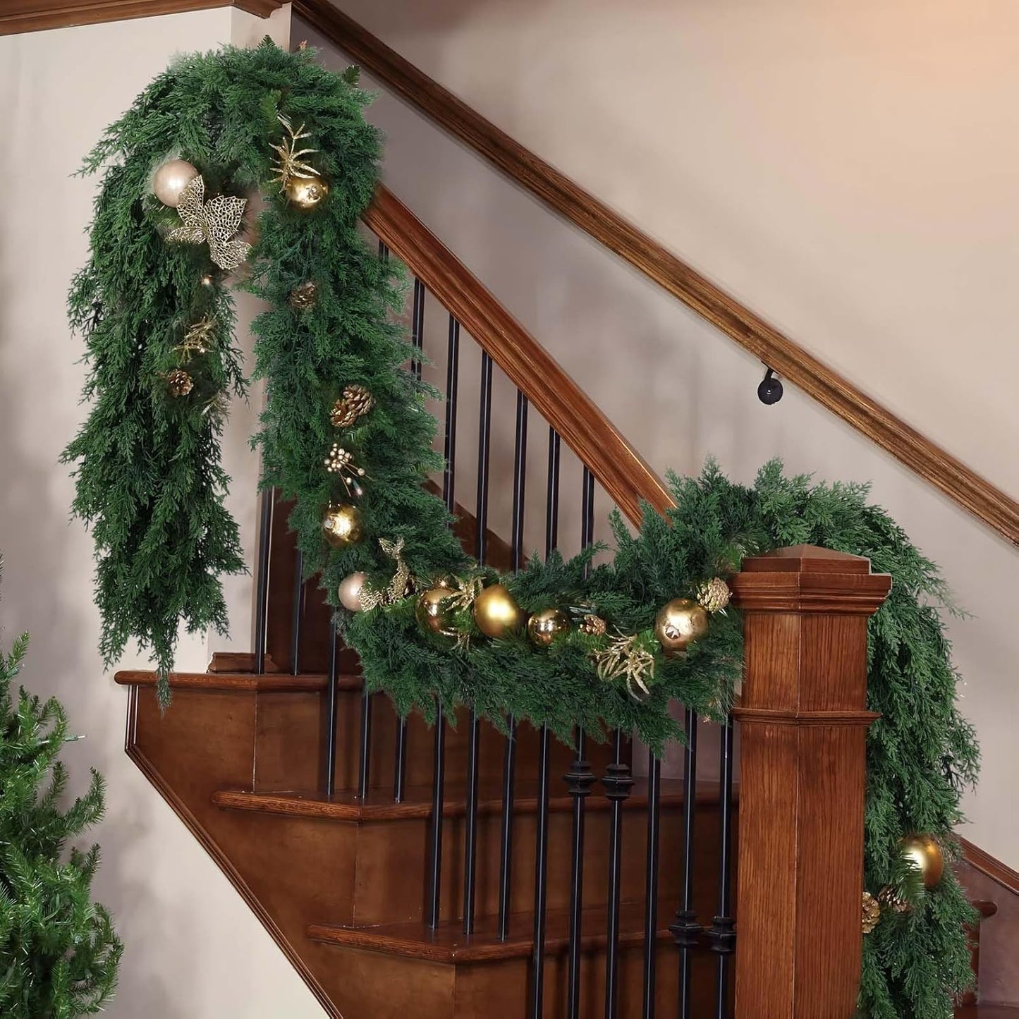Hananona 9 FT Artificial Cedar Garlands, Real Touch Winter Cedar Pine Garland, Green Artificial Greenery Garland for Table, Mantle, Wall, Indoor, Outdoor Christmas Decorations (1, 9 FT)