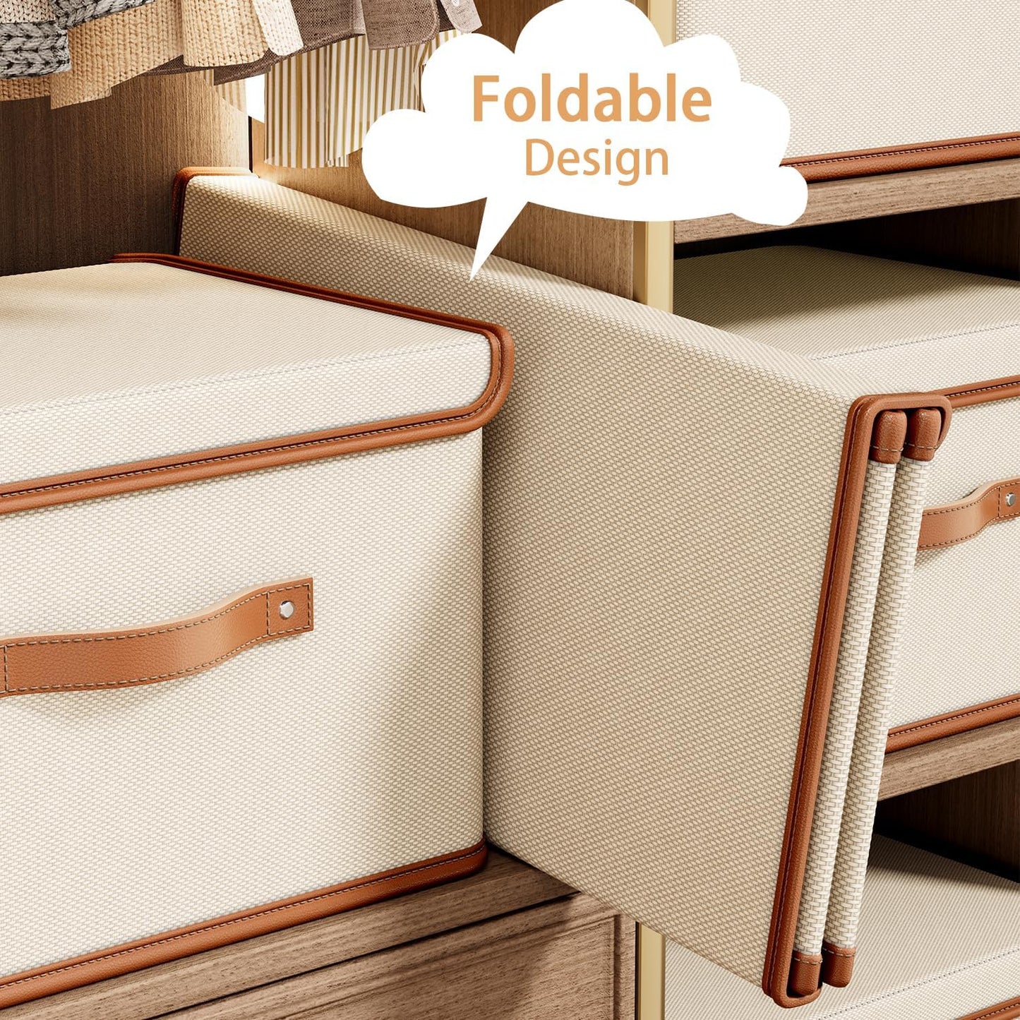 Tuza 2 Pack Storage Bins with Lids, Collapsible Closet Organizer Container, Fabric Organizer Box with Handles, Decorative Storage Boxes with Lids for Organizing Clothes, Books, File, White, Medium