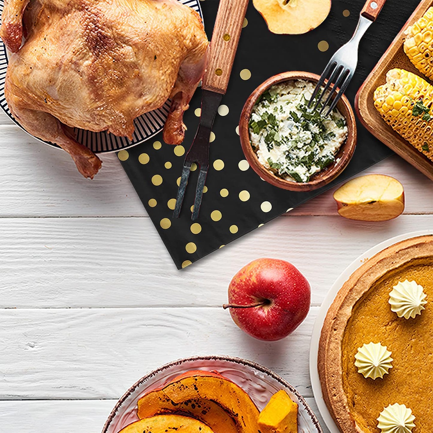 Gatherfun Black and Gold Party Supplies Disposable Napkins Gold Dot Confetti Paper Napkins for Graduation Wedding Anniversary Cocktail Birthday Party Decorations 3-Ply 100 Pack