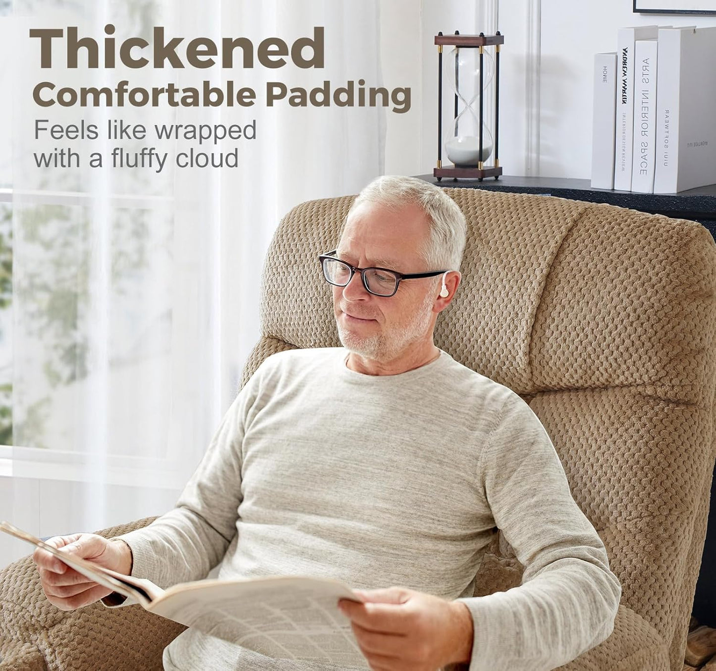 Oversized Dual Motor Lay Flat Power Lift Recliner Chair Set of 2 for Elderly with Massage and Heat, Textile Large Recliner Chair, Lift Chairs Recliner with Lumbar Pillow, Cup Holder, Beige