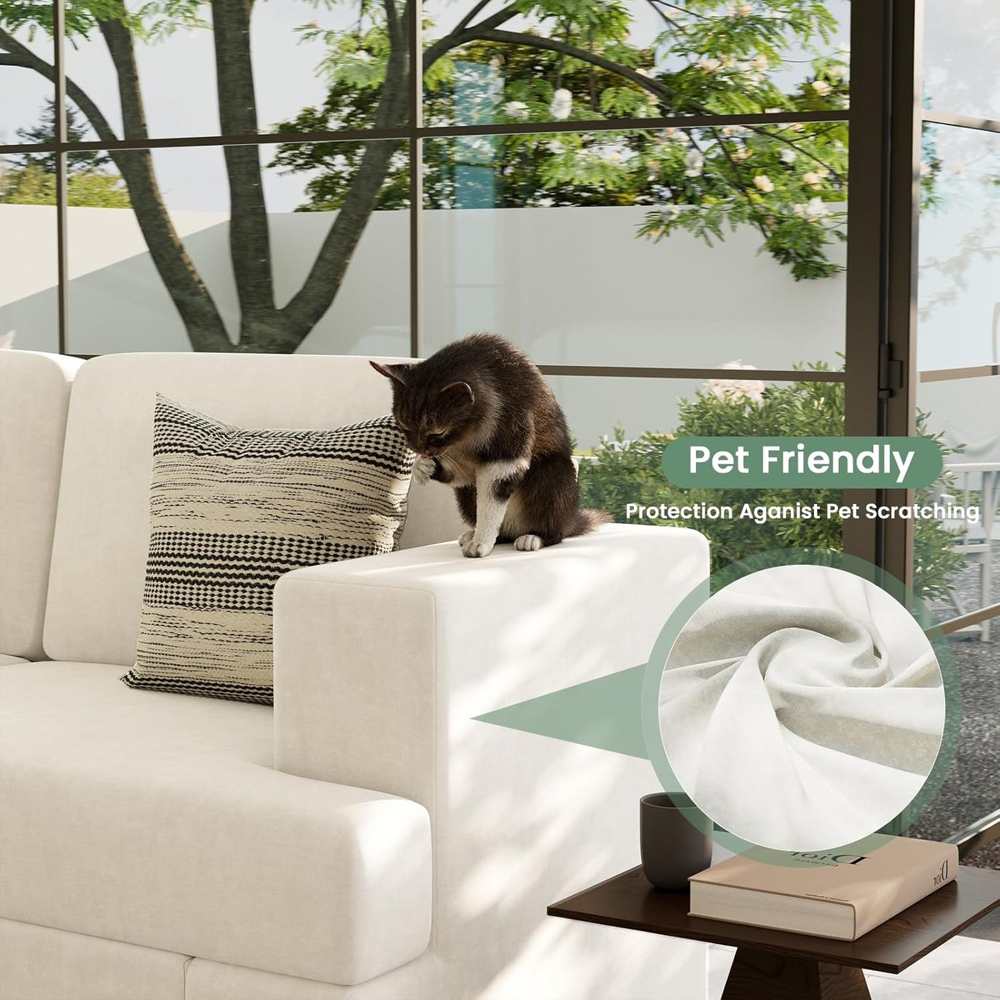 Sofa, 89" 3-Seater Deep Seat Sofa, Modern Comfy Couches for Living Room Apartment Lounge, Beige Chenille