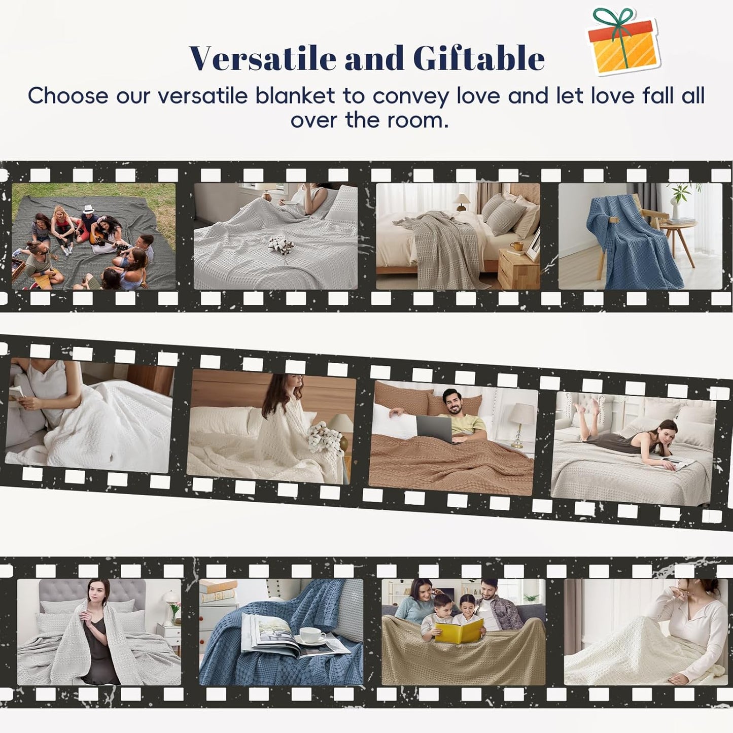 PHF 100% Cotton Waffle Weave Blanket Twin Size, Soft Lightweight Breathable Cozy Summer Blankets for Bed, Luxury Aesthetic Woven Bedding for Home Decor, 66"x90", Sky Blue