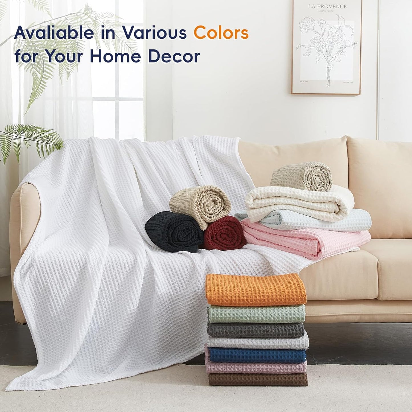 PHF Ultra Soft Waffle Weave Blanket King Size 104"x 90"- Washed Lightweight Breathable Cozy Woven Blanket for Bed - Aesthetic Decor for Couch Bedding Sofa Home Car - Coconut White