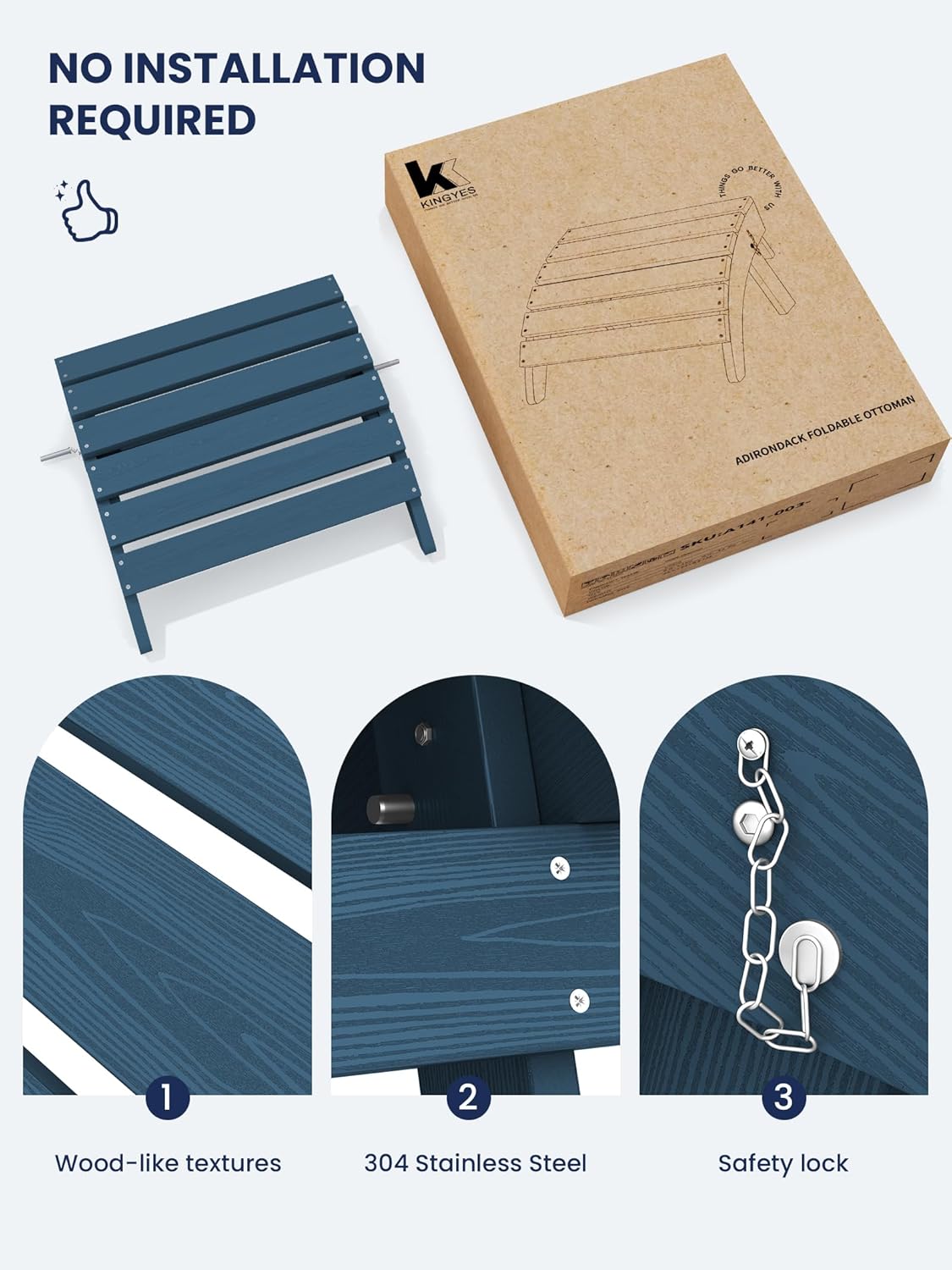 KINGYES Folding Adirondack Ottomans Set of 4 for Adirondack Chair, Navy