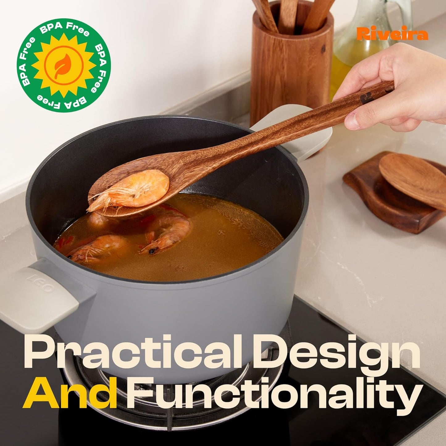 Riveira Walnut Wooden Spoons for Cooking Set of 9 – Natural Walnut Wooden Cooking Utensils, Spatula, Spoon - Premium Quality Utensil Set for Non-Toxic Cooking