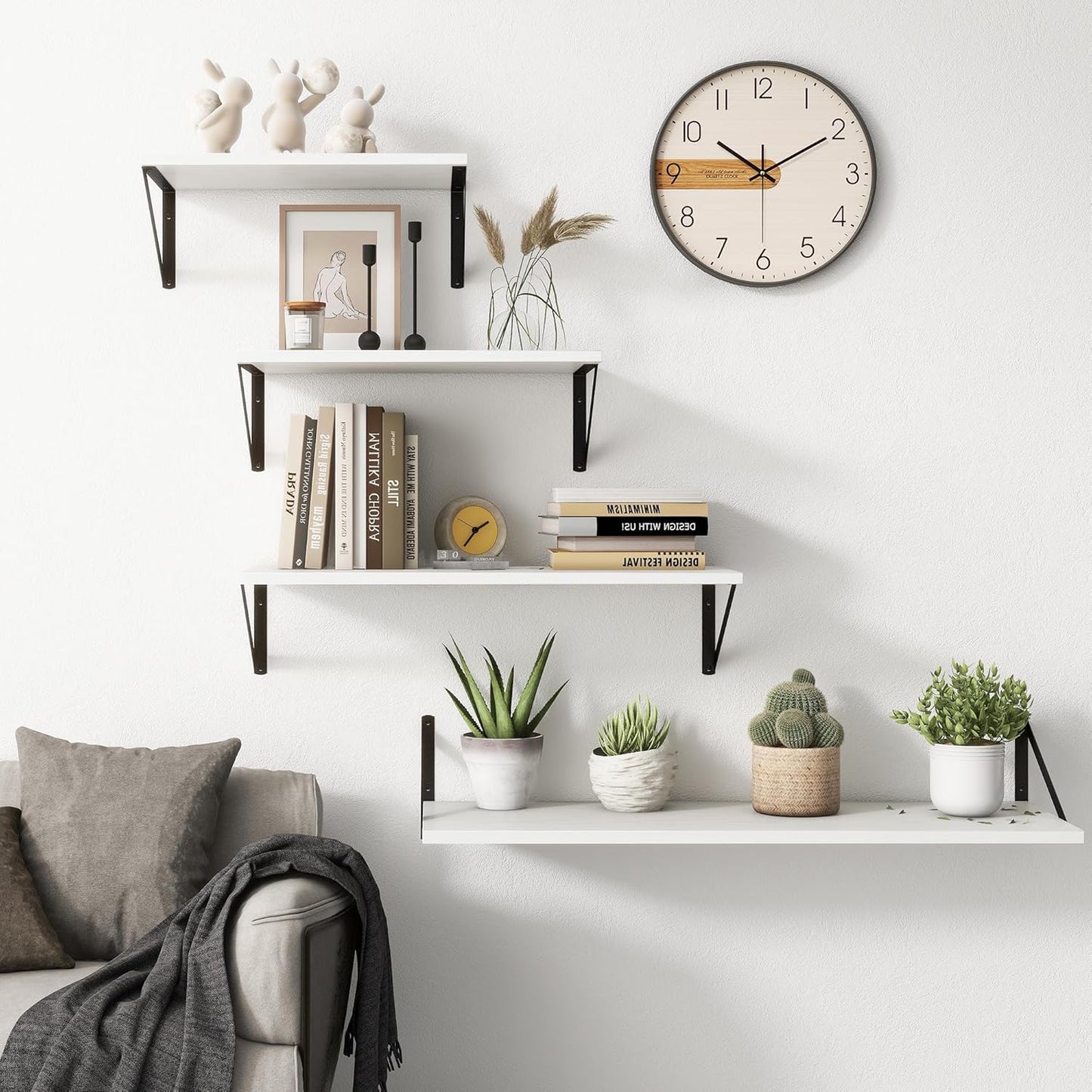 Fun Memories White Floating Shelves 18 Inch Long, Rustic Floating Shelf with Brackets, 10 Inch Deep Wall Shelves, White Bathroom Shelves, 18 x 10 Storage Shelf for Kitchen, Living Room, Set of 2