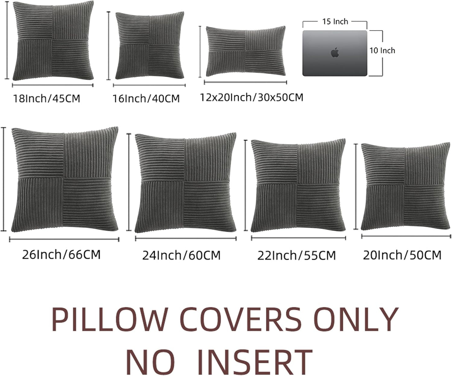 Fancy Homi 2 Packs Dark Gray Lumbar Decorative Throw Pillow Covers 12x20 Inch for Living Room Couch Bed Sofa, Farmhouse Home Decor, Soft Striped Corduroy Rectangle Accent Cushion Case 30x50 cm