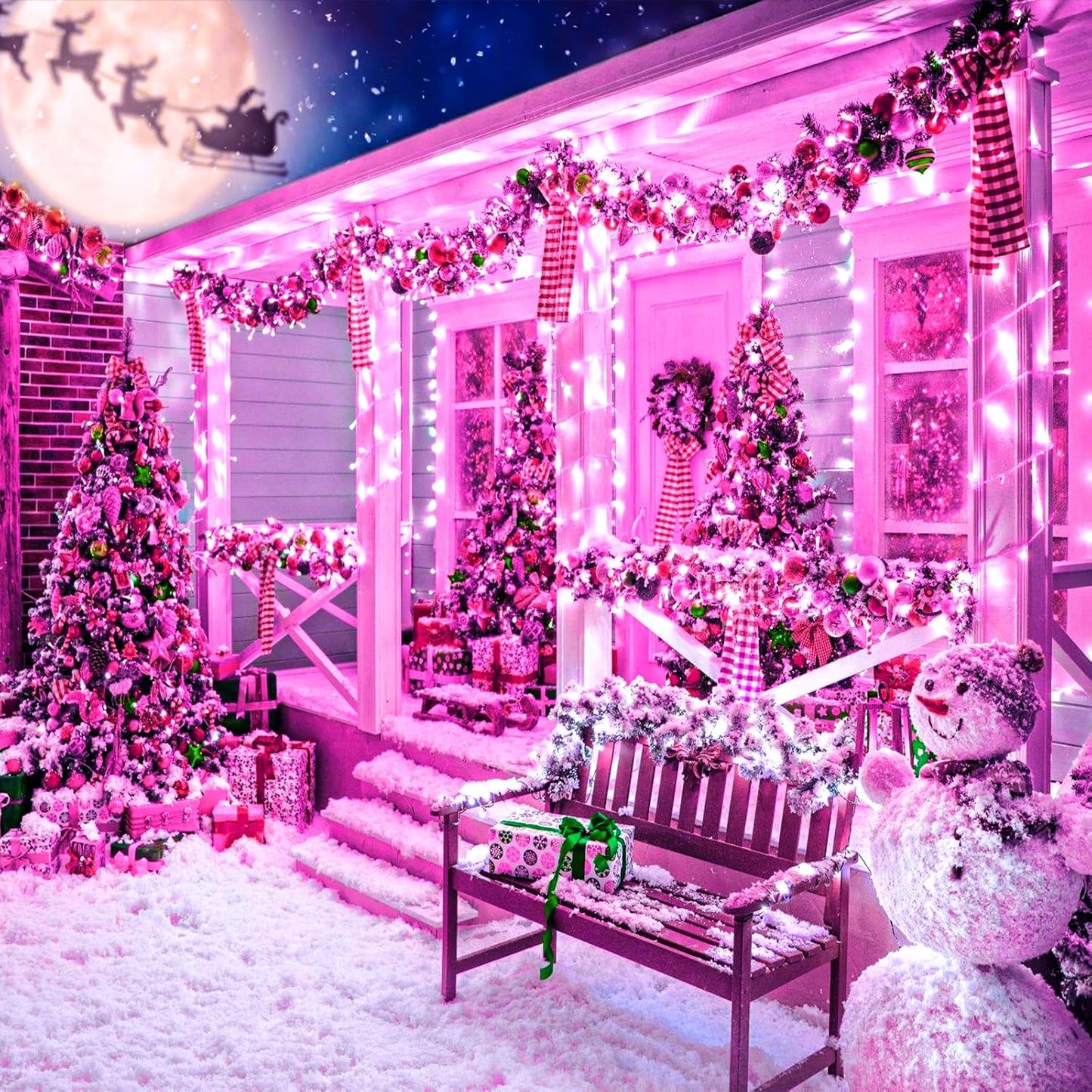 400 LED Pink String Lights Outdoor, 132ft Pink Christmas Lights 8 Modes Clear Wire, Plug in Waterproof Fairy String Lights for Bedroom Christmas Decorations