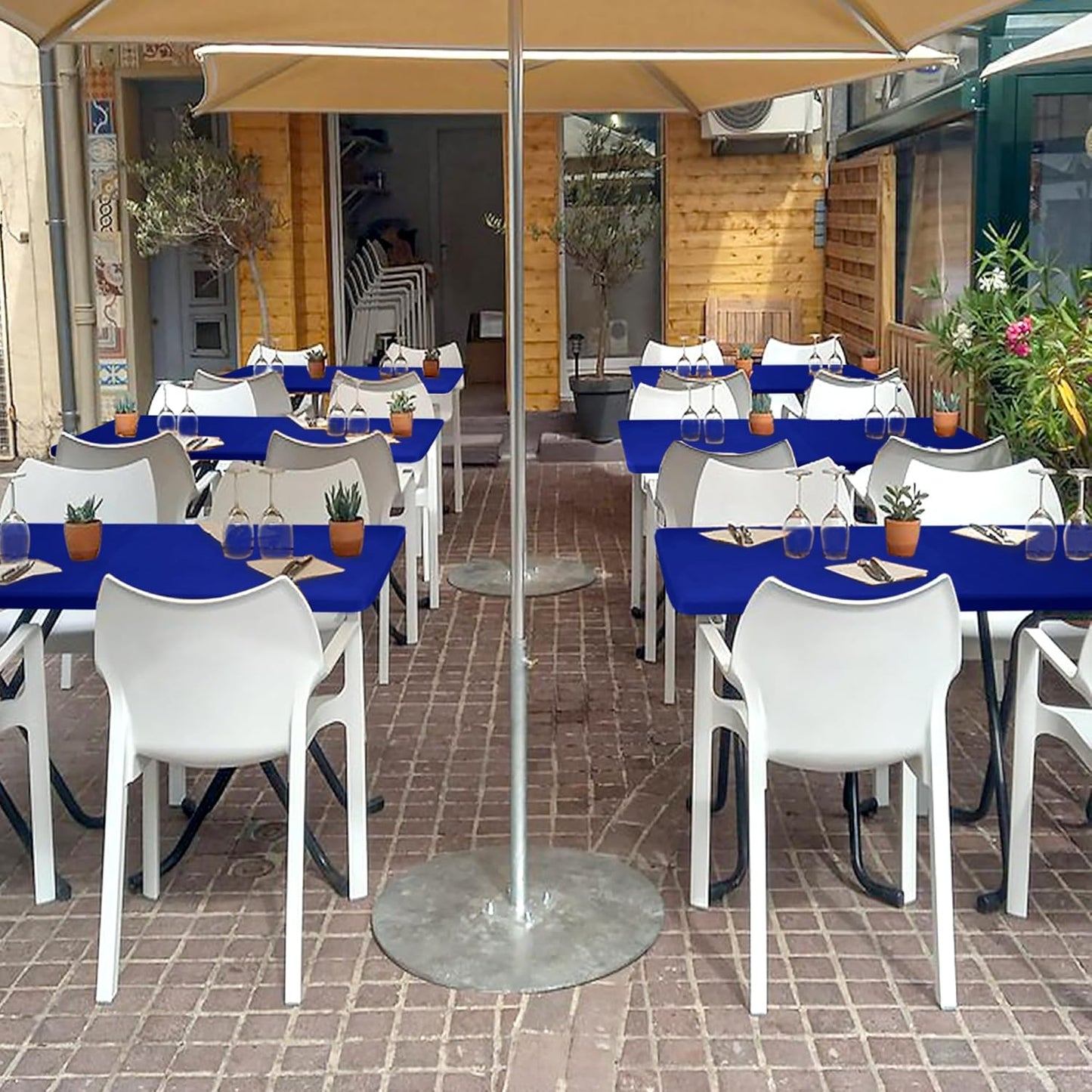 Fitted Tablecloth for 8 Foot Rectangle-4 Pack Royal Blue Elastic Outdoor Picnic Table Cover-Spandex Stretch Folding Table Cloths 8ft for Camping Dining Room Patio Kitchen Banquet Party