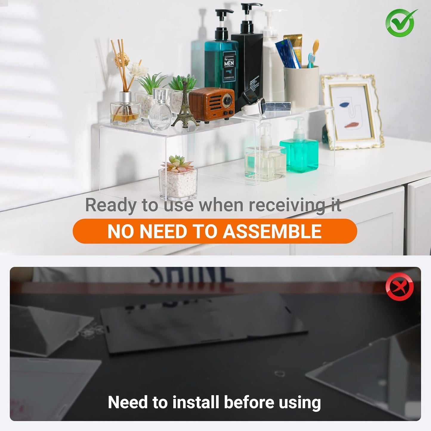 Acrylic Kitchen Cabinet Organizer Shelf, Spice Rack, Plate and Cupboard Storage Riser, Versatile Pantry Shelf, Durable Clear Countertop Organizer for Home and Kitchen(4 PCS)