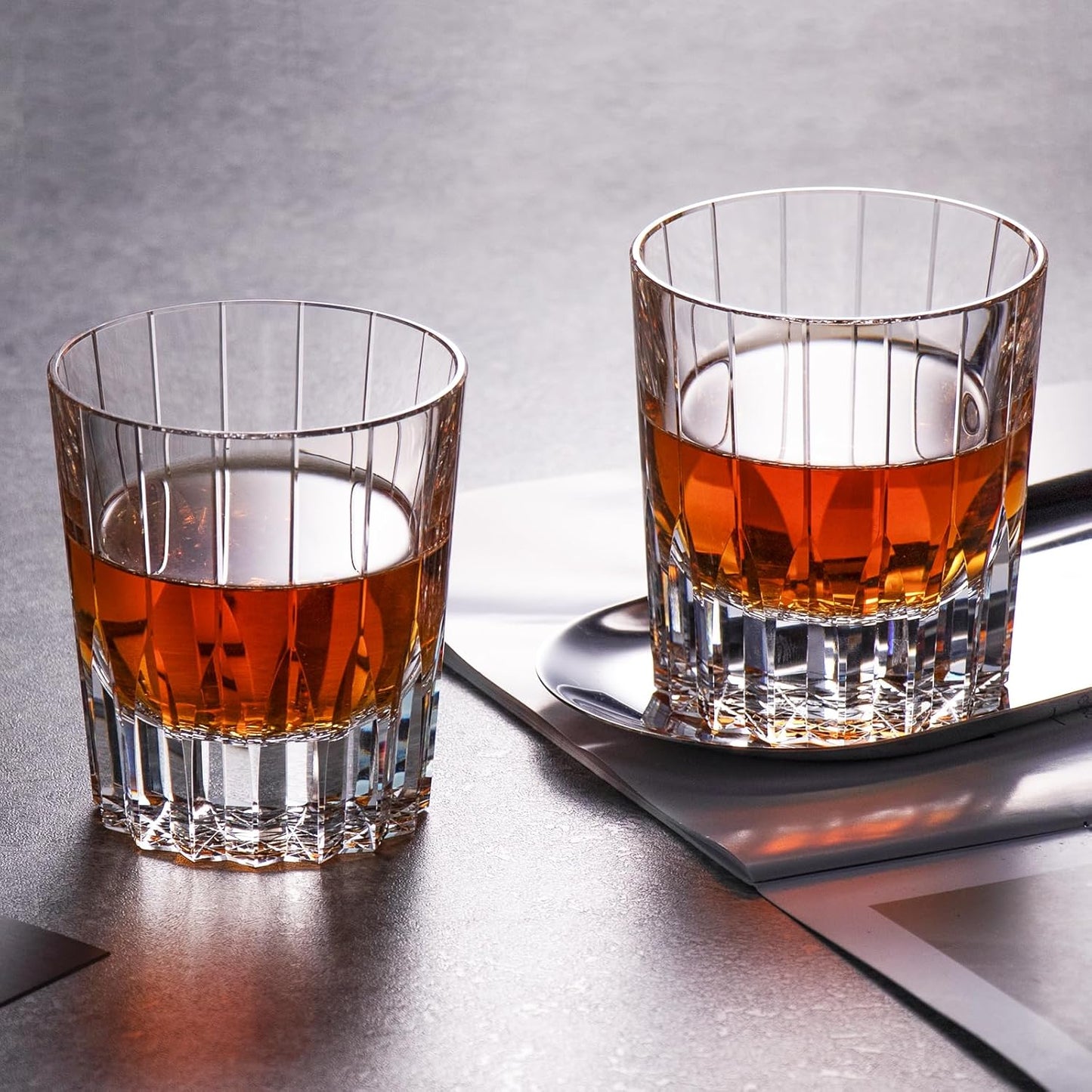 KAMMAK Crystal Whiskey Glasses Set of 2, Handcrafted 7.1oz Old Fashioned Glasses Stemless, Luxury Hand Blown Cocktail Glasses, Scotch Cup for Women, Men Gift for Bourbon Barware, Home Bar