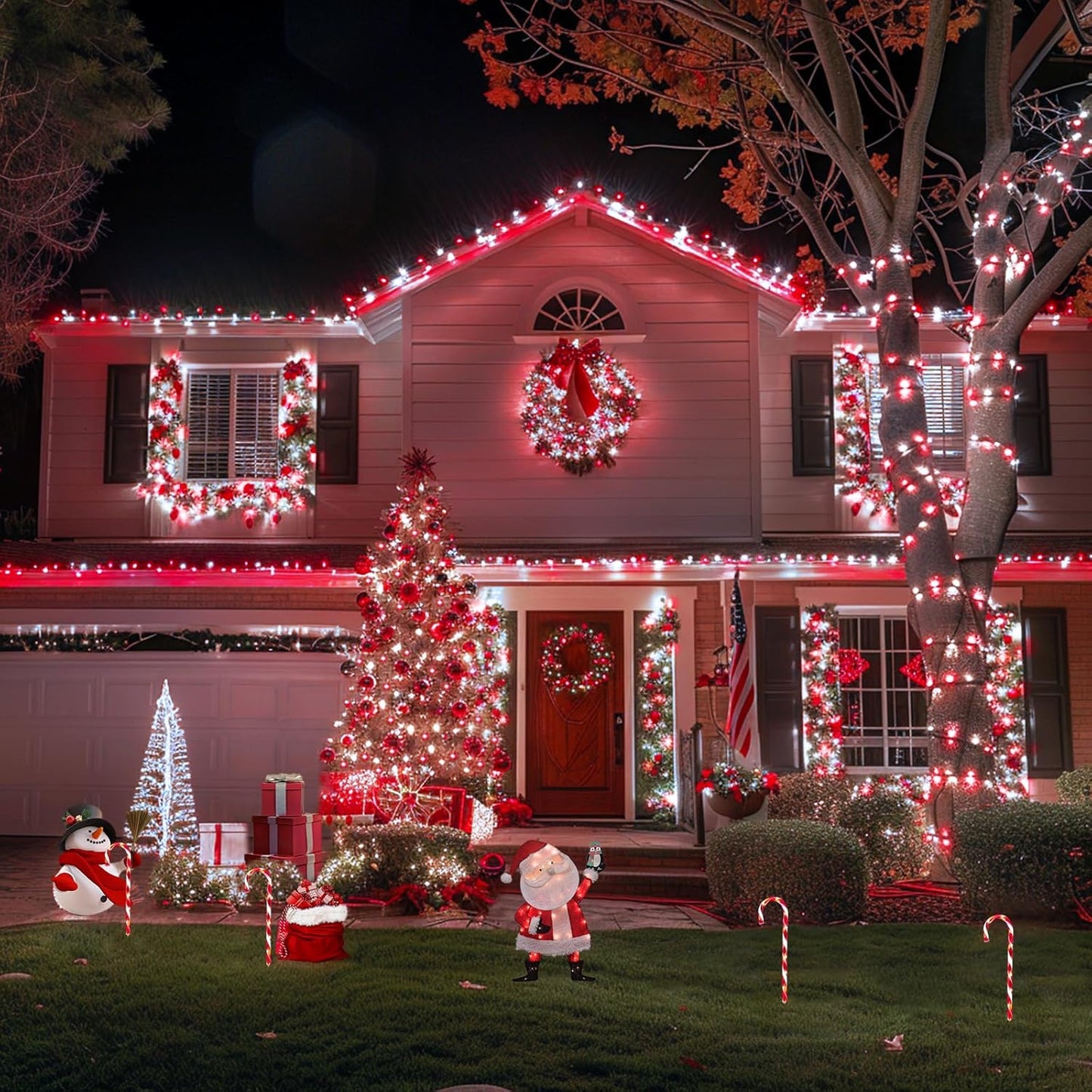 JMEXSUSS 2 Pack Red and White Solar Christmas Lights, Total 400 LED 151FT Solar String Lights Outdoor Waterproof, 8 Modes Solar Lights for Outside Tree Patio Christmas Decorations