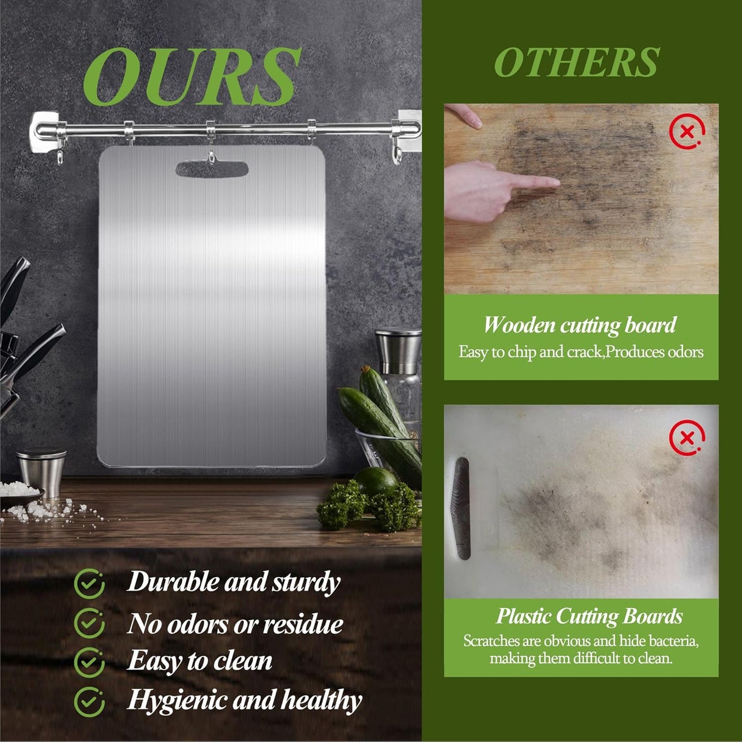 Titanium Cutting Board, 100% Pure Titanium Cutting Boards for Kitchen, Double Sided Food-Grade, Dishwasher Safe Chopping Board for Cutting Meat Vegetable Fruit (14"L x 10"W)